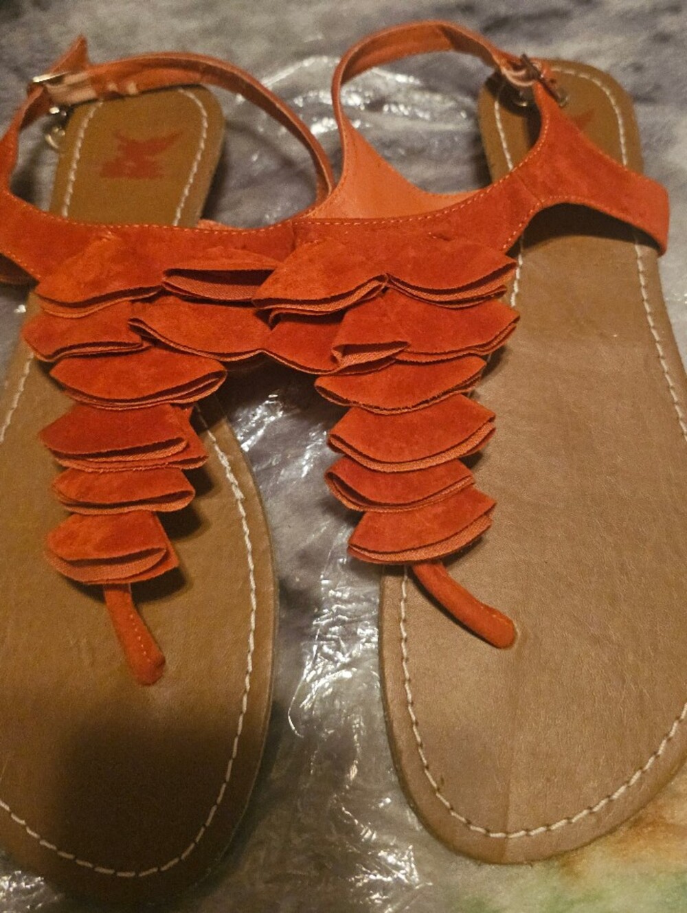 Women’s Orange Ruffle T-Strap Sandals